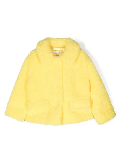 Monnalisa Kids' Long-sleeve Bouclé Coat In Yellow