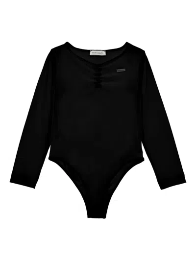 Monnalisa Kids' Long-sleeve Cut-out Bodysuit In Black