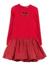 Monnalisa Balloon Dress With Heart Detail In Red