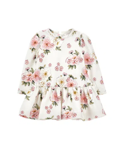 Monnalisa Kids'   Long Sleeve Floral Dress In White