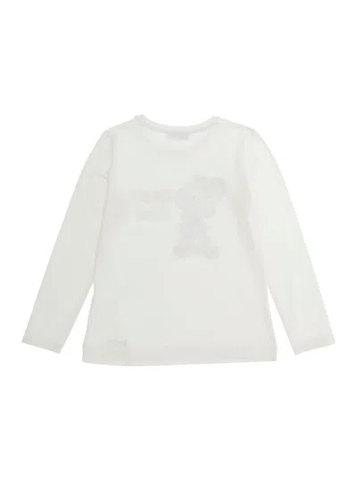 Monnalisa Long Sleeve Maxi Print Cotton T-shirt In White