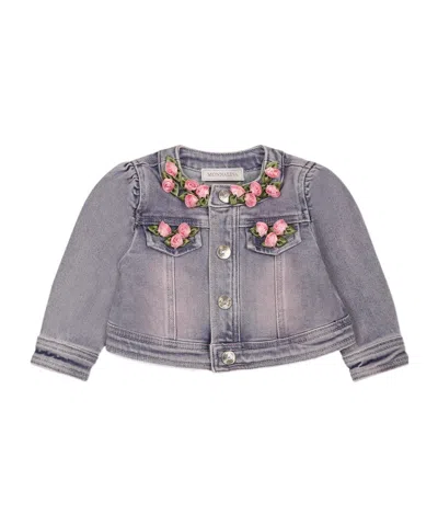 Monnalisa Long-sleeved Denim Coat In Gray