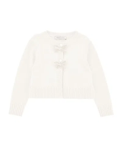 Monnalisa Babies' Long-sleeved Knitted Cardigan In White