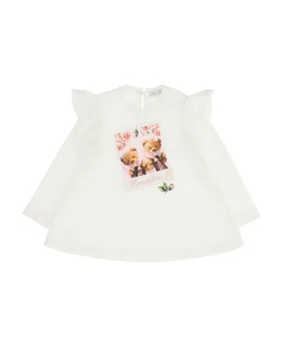 Monnalisa Long-sleeved Pattern T-shirt In White