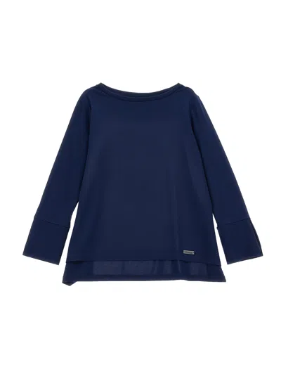 Monnalisa Kids'   Long T-shirt With Side Slits In Navy Blue
