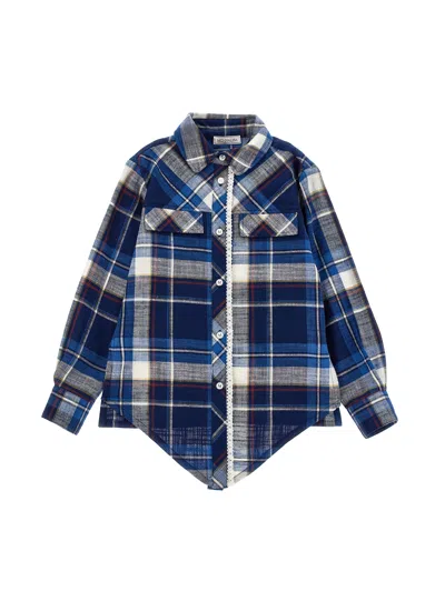 Monnalisa Kids'   Long Tartan Tie-front Shirt In Navy Blue