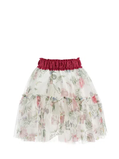 Monnalisa Kids'   Long Tulle Skirt In Cream + Multicolor