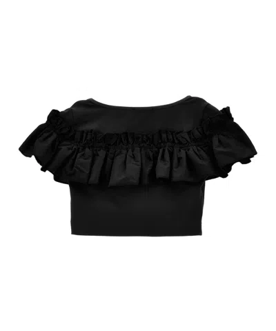 Monnalisa Lotus Leaf Edge T-shirt In Black