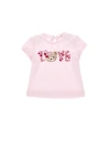 Monnalisa Love And Teddy Bear Print Jersey T-shirt In Rosa Fairy Tale