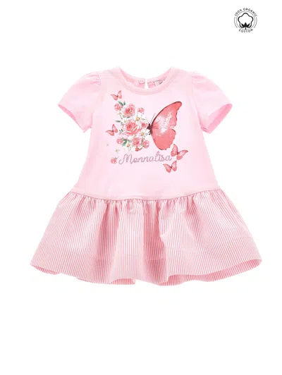 Monnalisa Kids'   Low Waist Organic Cotton Dress In Rosa Fairy Tale