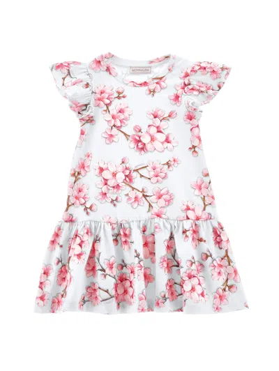 Monnalisa Kids'   Low Waist Peach Blossom Dress In White