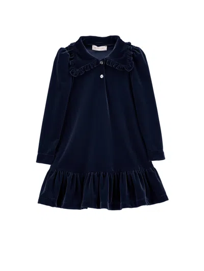 Monnalisa Low-waisted Chenille Dress In Navy Blue