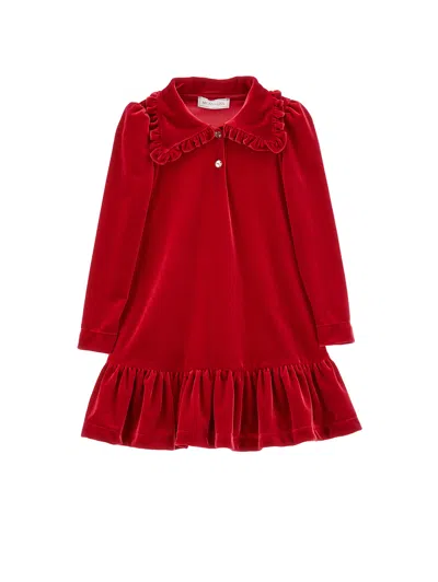 Monnalisa Kids'   Low-waisted Chenille Dress In Ruby Red