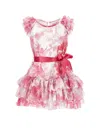 Monnalisa Low-waisted Tulle Dress In Cream + Magenta