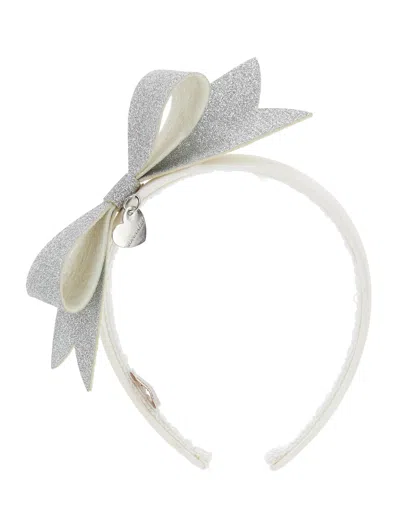 Monnalisa Kids'   Lurex Bow Headband In Cream
