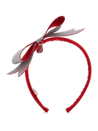 Monnalisa Kids'   Lurex Bow Headband In Ruby Red