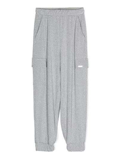 Monnalisa Kids' Lurex Cargo Trousers In Grey