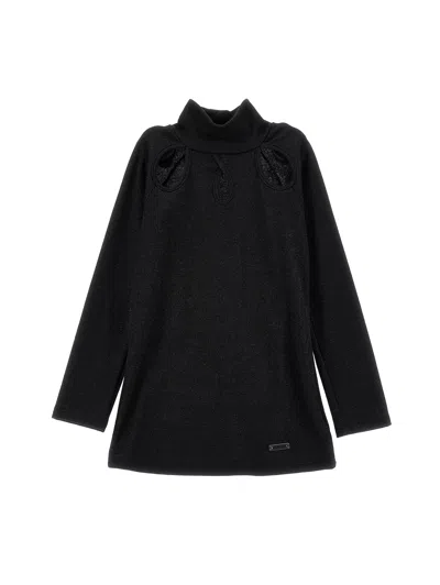 Monnalisa Kids'   Lurex Cut-out Turtleneck In Black