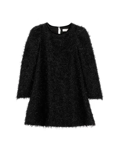 Monnalisa Kids' Faux-fur A-line Dress In Black