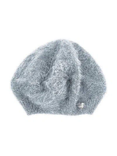 Monnalisa Kids'   Lurex Knit Beret In Pearl Grey
