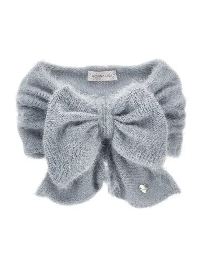 Monnalisa Kids'   Lurex Knit Collar In Pearl Grey