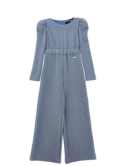 Monnalisa Kids'   Lurex Knit Jumpsuit In Bluestone + Silver