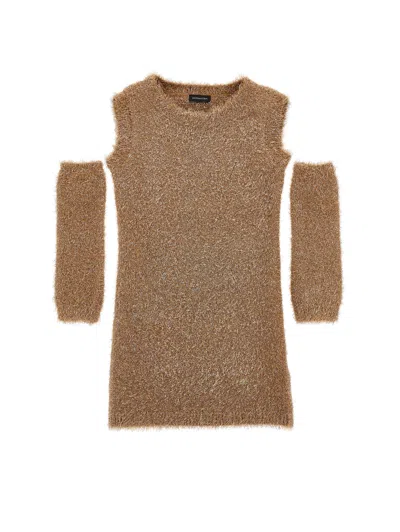 Monnalisa Kids'   Lurex Sheath Dress With Sleeves In Gold