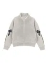Monnalisa Lurex Sweatshirt With Bows In Ecru + Silver