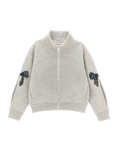 Monnalisa Kids'   Lurex Sweatshirt With Bows In Ecru + Silver