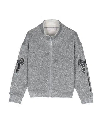 Monnalisa Lurex Zip-up Sweatshirt In Gray