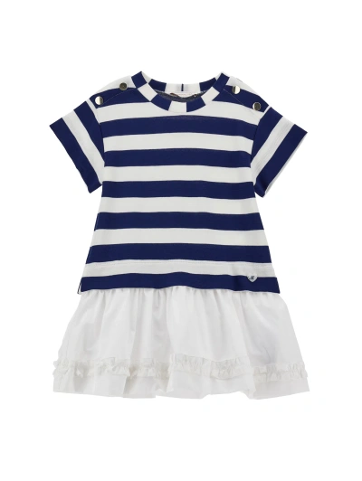 Monnalisa Kids'   Marine Milano Stitch Dress In White + Blue