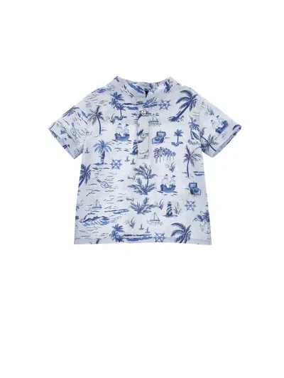 Monnalisa Marine Print Cloth Shirt In Sky Blue + Bluette