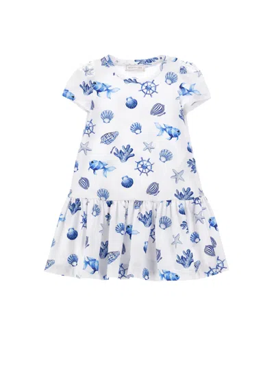 Monnalisa Babies'   Marine Print Jersey Dress In White + Blue