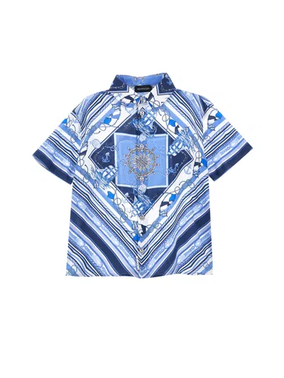Monnalisa Babies'   Marine Print Viscose Shirt In White + Blue
