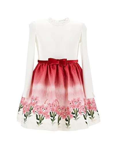 Monnalisa Kids' Floral-print Belted-waist Dress In White