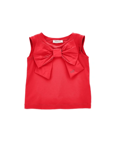 Monnalisa Maxi Bow Jersey Tank Top In Red