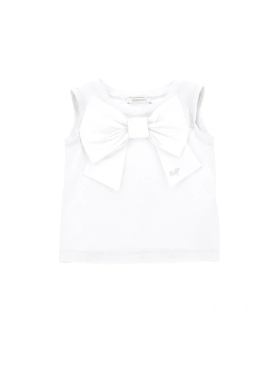 Monnalisa Kids'   Maxi Bow Jersey Tank Top In White