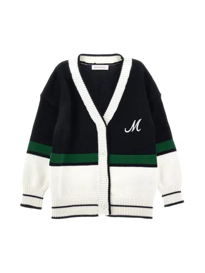 Monnalisa Kids'   Maxi Cardigan With Coloured Bands In Black + White
