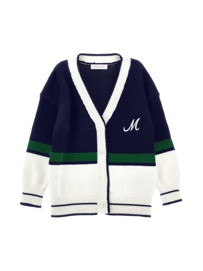 Monnalisa Kids'   Maxi Cardigan With Coloured Bands In Blue + White