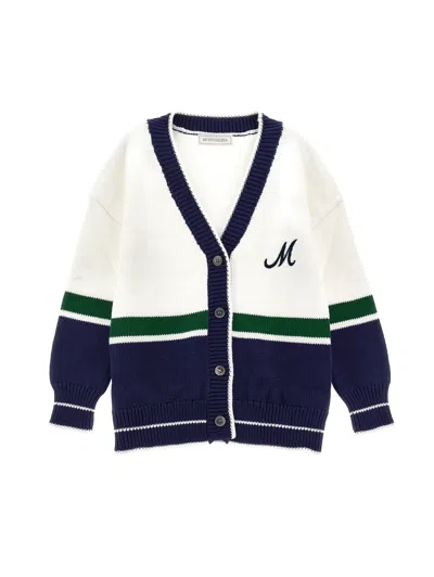 Monnalisa Kids'   Maxi Cardigan With Coloured Bands In White + Blue