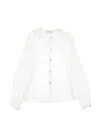Monnalisa Maxi Collar Twill Shirt In Cream