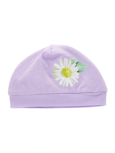 Monnalisa Maxi Flower Cotton Hat In Purple