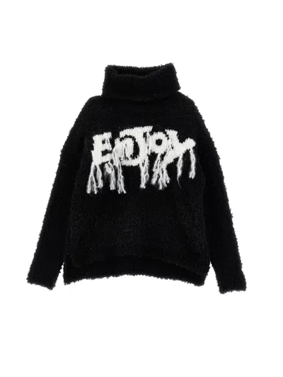 Monnalisa Kids' High-neck Chunky-knit Wool Sweater In Black