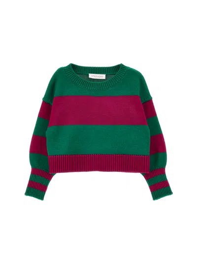 Monnalisa Kids'   Maxi Striped Knitted Pullover In Green + Cyclamen