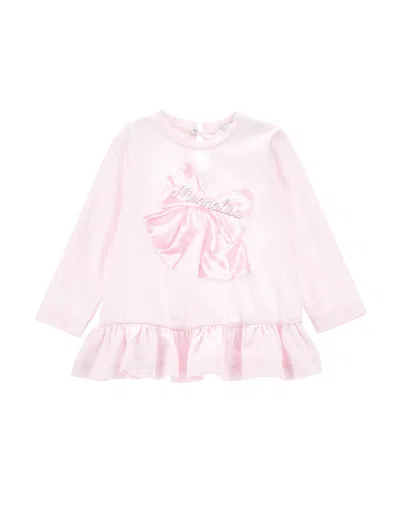 Monnalisa Maxi T-shirt With Bow In Dusty Pink Rose
