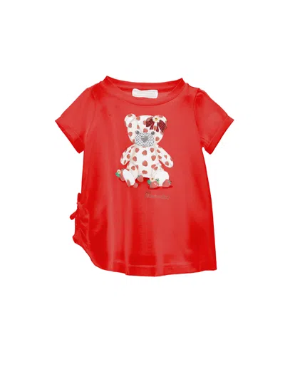 Monnalisa Maxi T-shirt With Rhinestone Teddy In Red