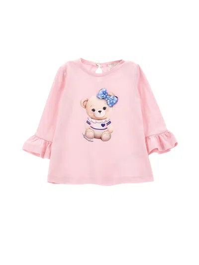Monnalisa Kids'   Maxi T-shirt With Teddy In Rosa Fairy Tale