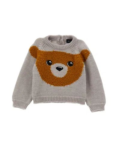Monnalisa Merino Teddy Bear Inlay Sweater In Dove Grey