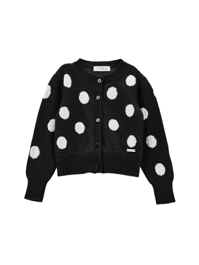 Monnalisa Kids'   Merino Wool Cardigan In Black + Cream