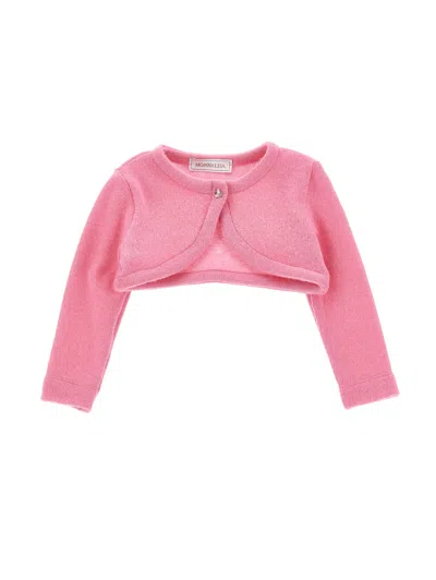 Monnalisa Kids'   Merino Wool Cardigan In Bright Peach Pink